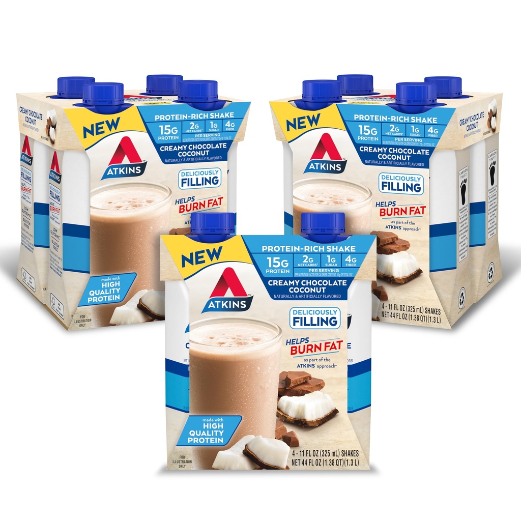 Atkins 크림 초콜릿 코코넛 단백질 Shake, 15g 단백질, 2g 그물 캐비티, 1g 설탕, Keto 친절, 12 조사