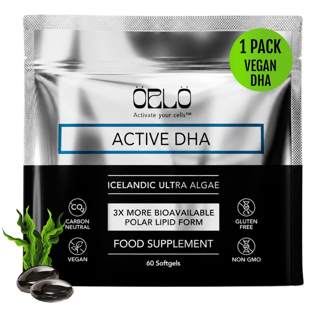 Orlo DHA – Vegan DHA 보충교재 (EPA & DHA) – Omega 3 Fish Oil & Krill Alternative – Plant-Based Omega-3 조류 오일 – 뇌 및 심장 지원 (60 미니 버프리스 Softgels)