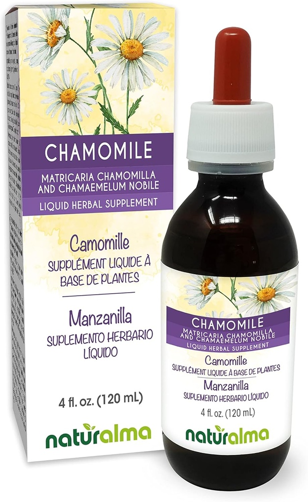 Naturalma 독일어와 로마 Chamomile (Matricaria chamomilla와 Chamaemelum nobile) 꽃 알코올 - 무료 Tincture - 드롭 4 fl oz 액체 추출물 - 초본 보충 - Vegan