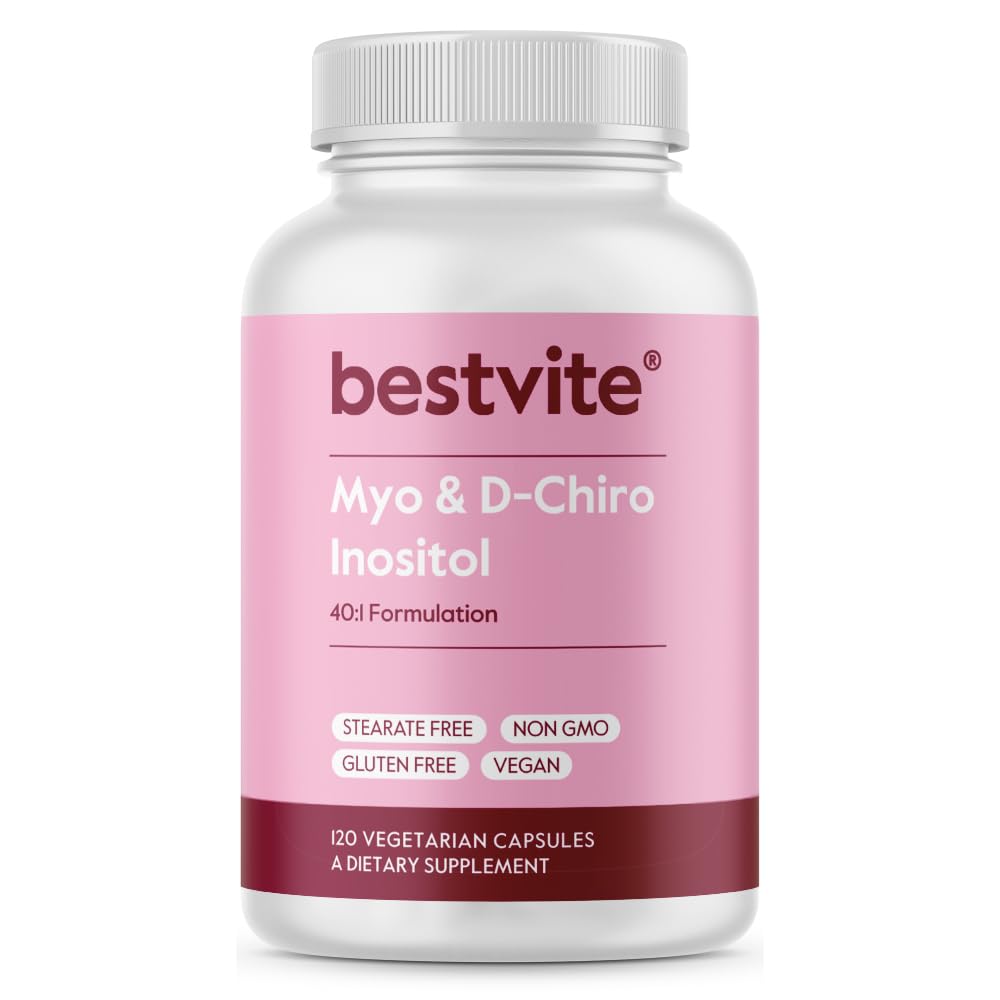 BESTVITE Myo & D-Chiro Inositol (120 채식 캡슐) - 40 : 1 비율 - Stearates 없음 - Vegan - Non GMO - 글루텐 무료