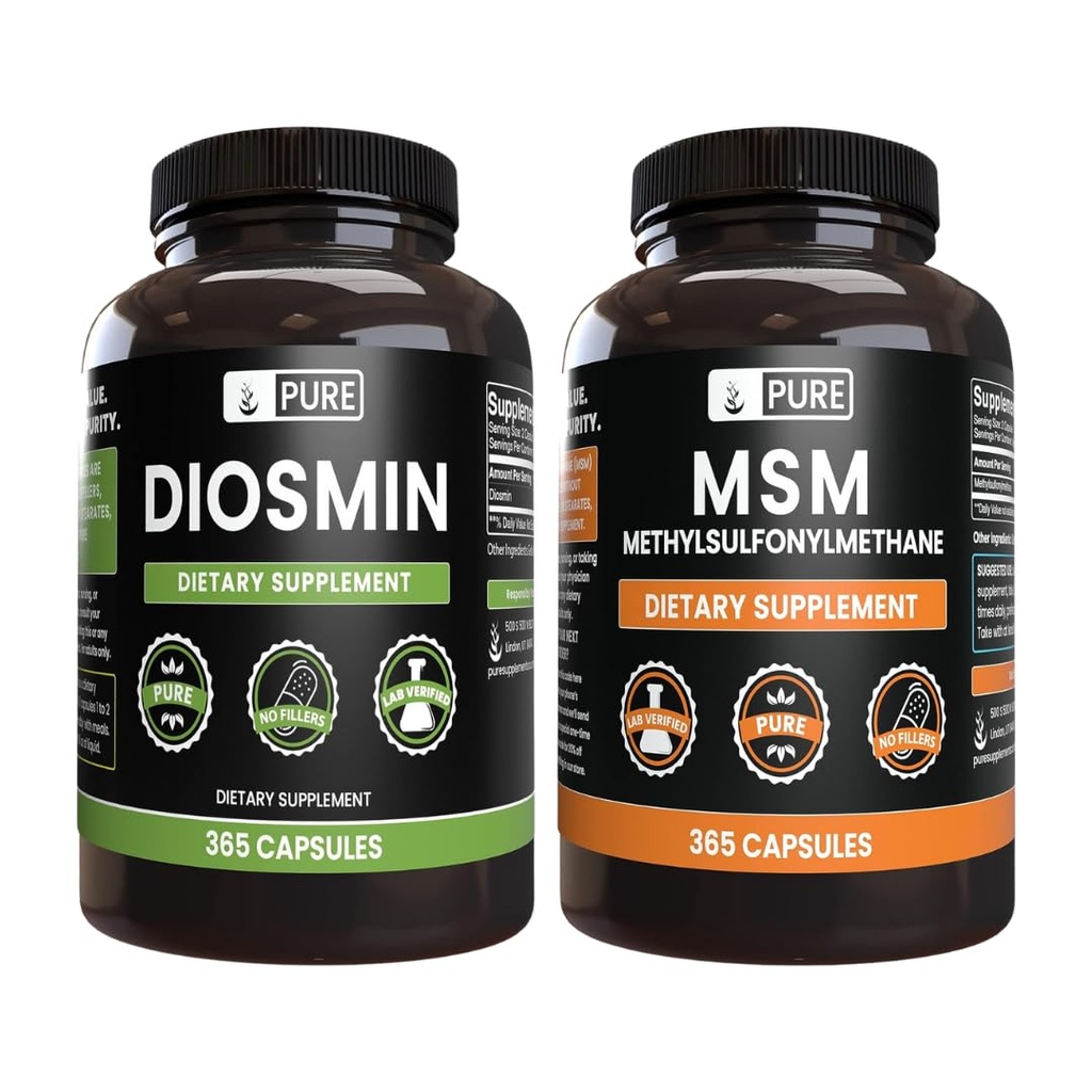 PURE ORIGINAL INGREDIENTS Diosmin 및 MSM 번들, 365 캡슐 각각, 마그네슘 또는 쌀 필러 없음, 항상 순수한