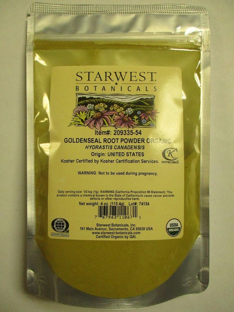 Starwest Botanicals 유기 Goldenseal 뿌리 분말, 4 온스