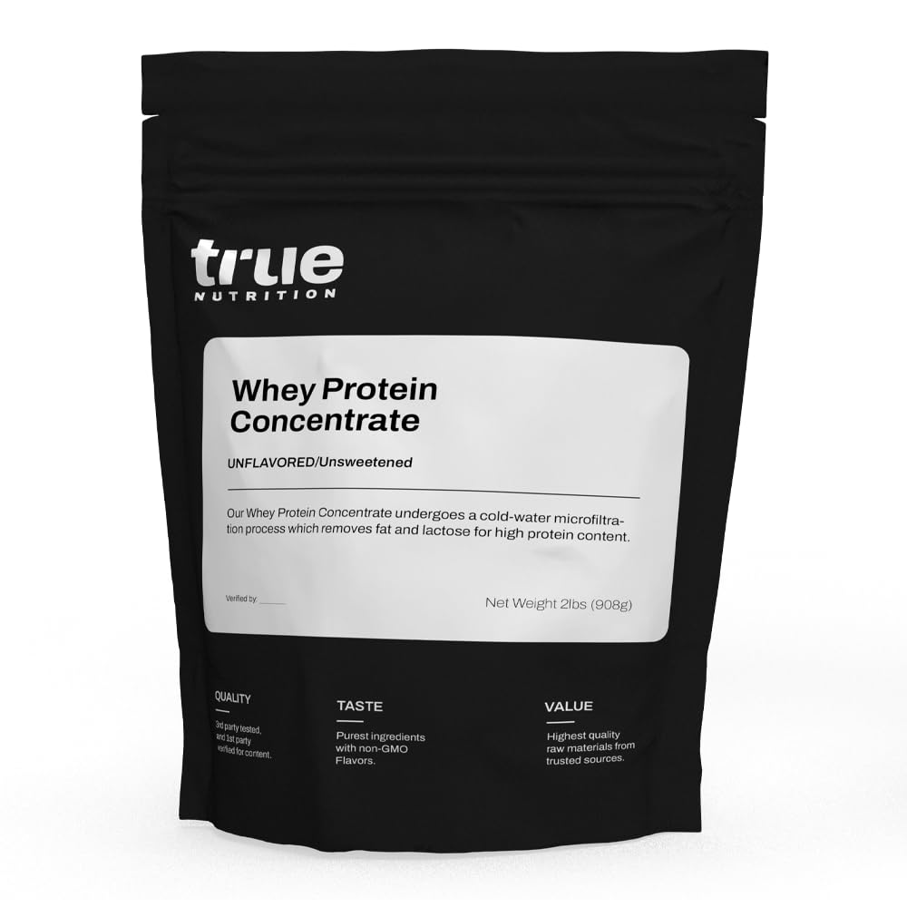 진정한 영양 - Whey Protein Concentrate - 100 % Whey Protein Powder - Essential Amino Acid가있는 빠른 행동 저탄소 단백질 분말 - Leucine (2 lb, Unflavored)의 높은