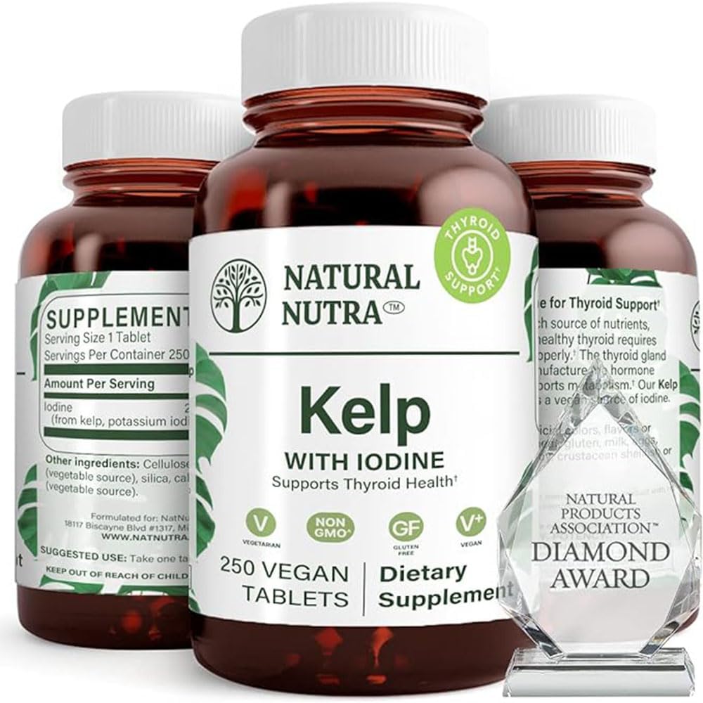 자연적인 Nutra Kelp Iodine Thyroid 지원 보충교재, 힘 면역 체계 및 통제 Metabolism, Vegan Sealp Ke, 비 GMO의 대서양에 의하여 sourced 해초 추출물, 225 mcg, 250의 정제