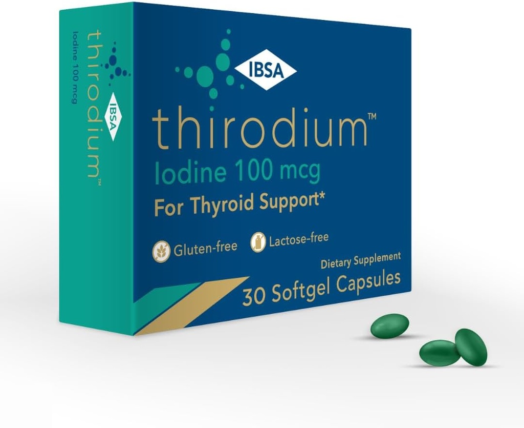 Thirodium - Thyroid 지원 보충교재 - 100mcg Iodine (나트륨 Iodate) - 증가된 흡수를 위한 30의 연약한 젤 캡슐 - 글루텐 자유로운, Lactose 자유로운, 설탕 자유로운, 비 GMO