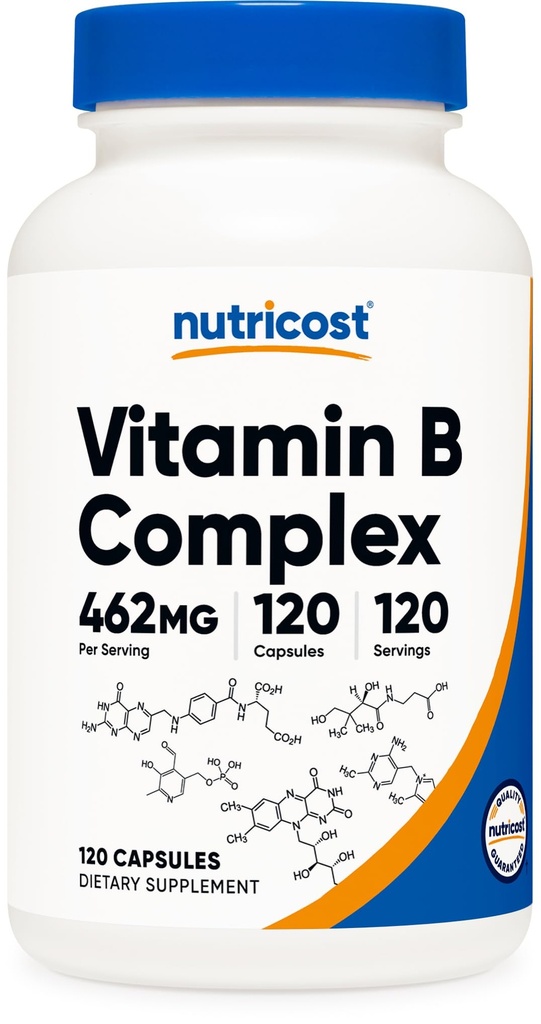 Nutricost 높은 효능 비타민 B 복합체 462mg, 120 캡슐 - 비타민 C - 에너지 단지