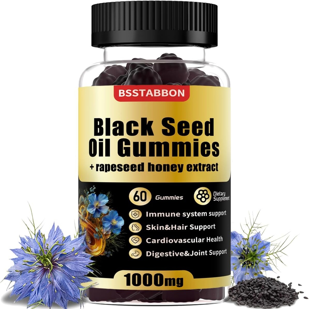1000mg 유기 검정씨 기름, 25mg에 의하여 rapeseed 꿀 추출물, 비타민 B6, B12 및 Immune 체계 지원을 위한 아연을 가진 까만씨 기름 Gummies (60 Gummies) (60 조사)