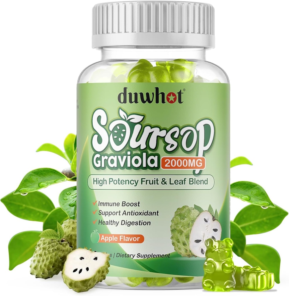 Soursop Gummies 2000MG의 성인을 위한 Soursop 잎 & 과일 추출물, Immune 지원을 위한 Soursop 과일 w/Vitaminc C, 산화 방지제 및 소화 원조, 채식주의자, 60 조사