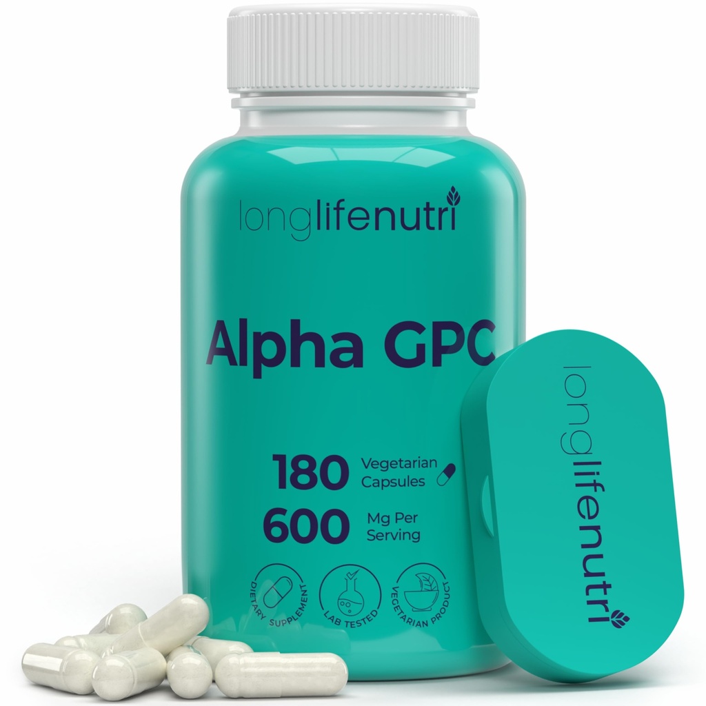 알파 GPC 콜린 보충교재 600mg – 180 채식 캡슐, 매일 에너지, 3 달 공급을 위한 높은 순수성 Nootropic, Cognitive & Mental Clarity를 위한 Acetylcholine 근원, 미국에서 만드는 GMP