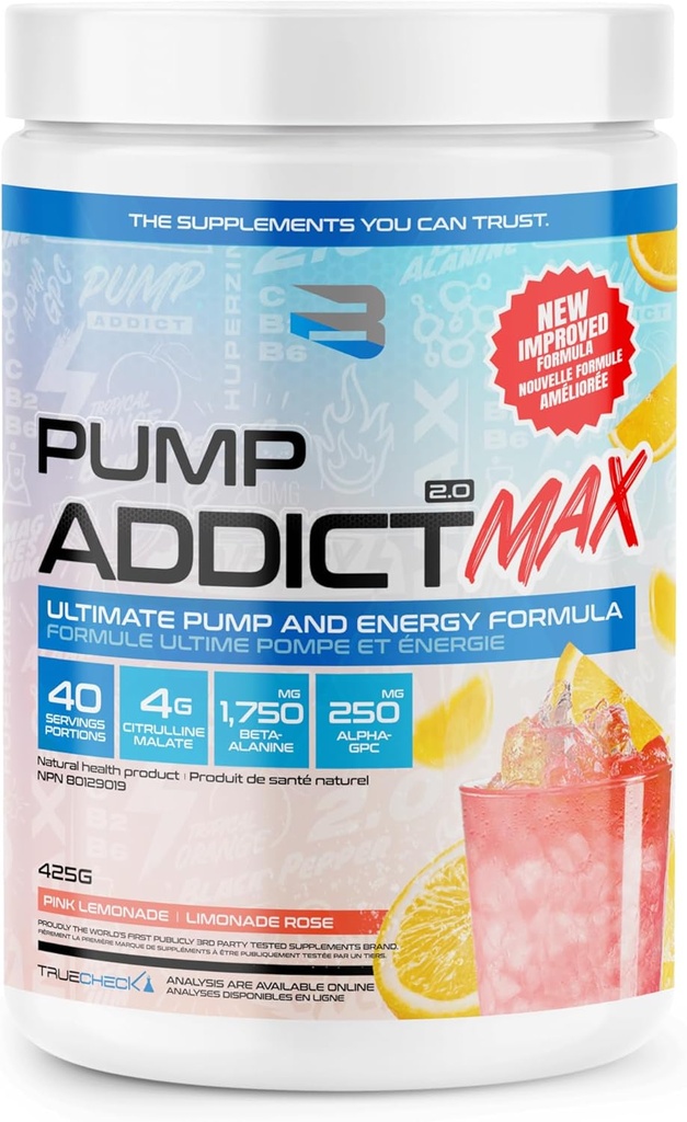 건강 보조 식품 - 펌프 Addict Max Pre-Workout Powder - 향상된 에너지, 초점 및 내구시간 ... (40 서빙, 핑크 Lemonade)