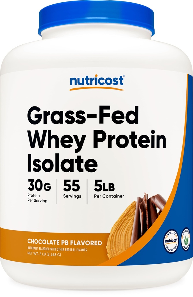 Nutricost Grass-Fed Whey Protein Isolate (Chocolate Peanut Butter, 5LBS) - 비 GMO, 글루텐 무료