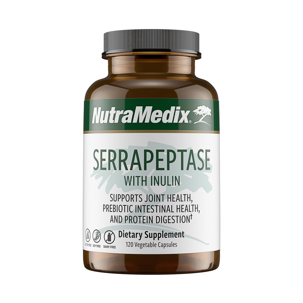 NutraMedix Serrapeptase는 여성 & 남자를 위한 Proteolytic 소화 효소를 가진 보충교재 - Gut 건강 & 합동 지원을 위한 Inulin Prebiotic 섬유 - 낙농장, Soy & 글루텐 자유로운 (120의 캡슐)