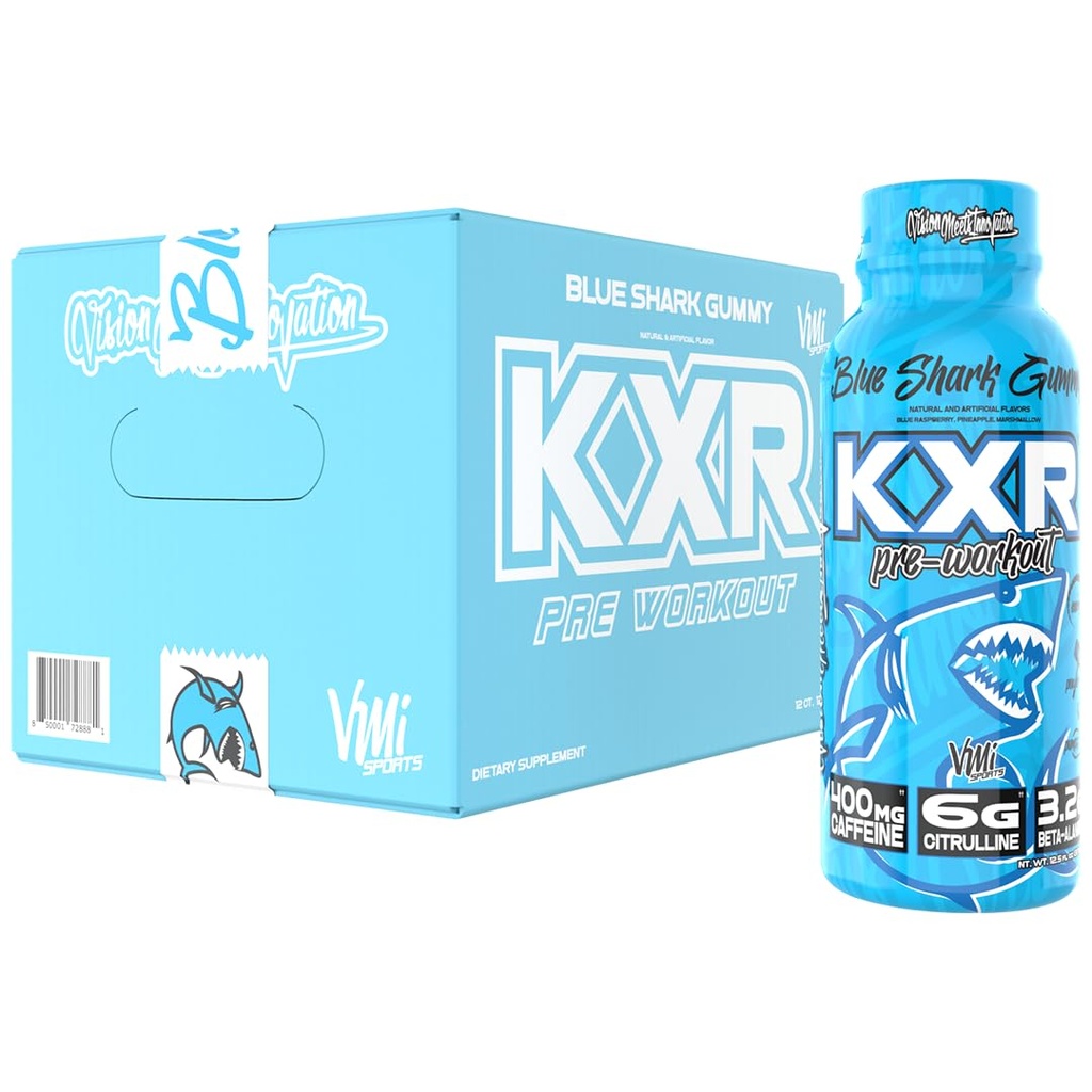 VMI Sports KXR High Stimulant Pre-Workout Energy 400mg Caffeine, 6g Citrulline, 3.2g Beta-Alanine   맛있고, 강력하다 | 12.5 oz Bottles (블루 거미, 12 병)