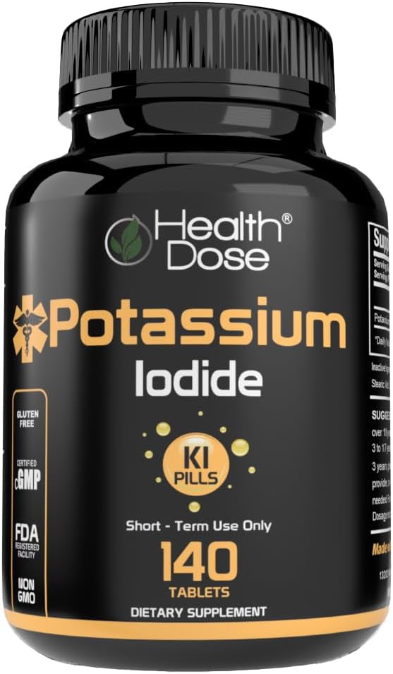 건강 복용량 칼륨 Iodide (KI) - 130mg, 140 정제 - 짧은 Term Thyroid 보호, Iodine 보충교재 & Thyroid 건강 지원. 가득 차있는 달 공급.