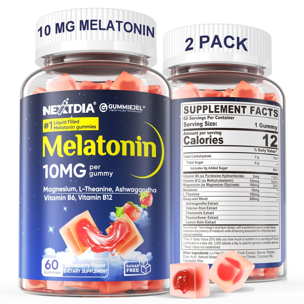 2 팩 설탕 자유로운 Melatonin Gummies 10mg 20mg 마그네슘은 성인, Ashwagandha, L-Theanine, B6, B12, 깊은 Relaxation, 산화를 억제하는, Vegan, 120 일 동안 Melatonin를 희게합니다