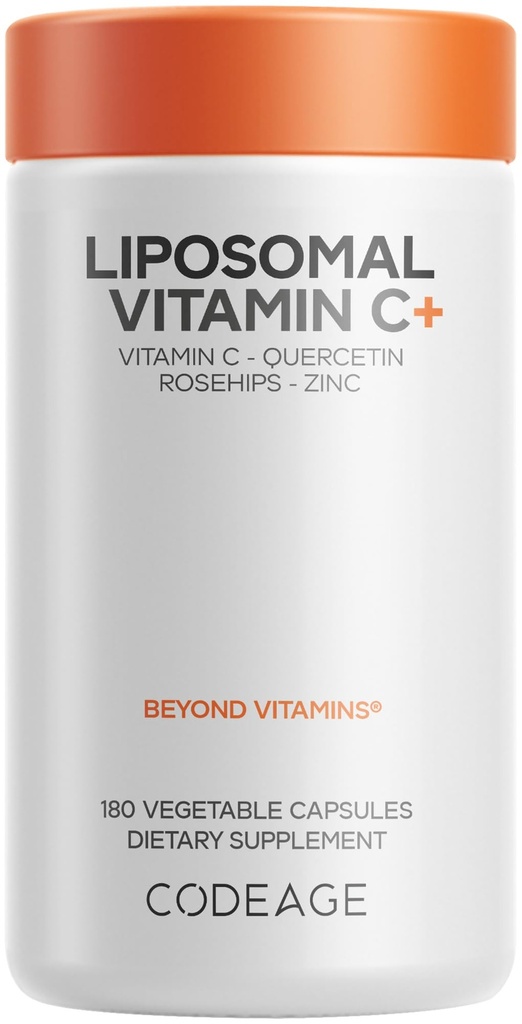 아연, Elderberry, Citrus Bioflavonoids Grapefruit, 레몬, 오렌지 분말, Quercetin & 로즈 HIPS 과일과 코질 Liposomal 비타민 C 1500mg - Vegan 보충교재 - 비 GMO, Vegan 알약, 180 캡슐