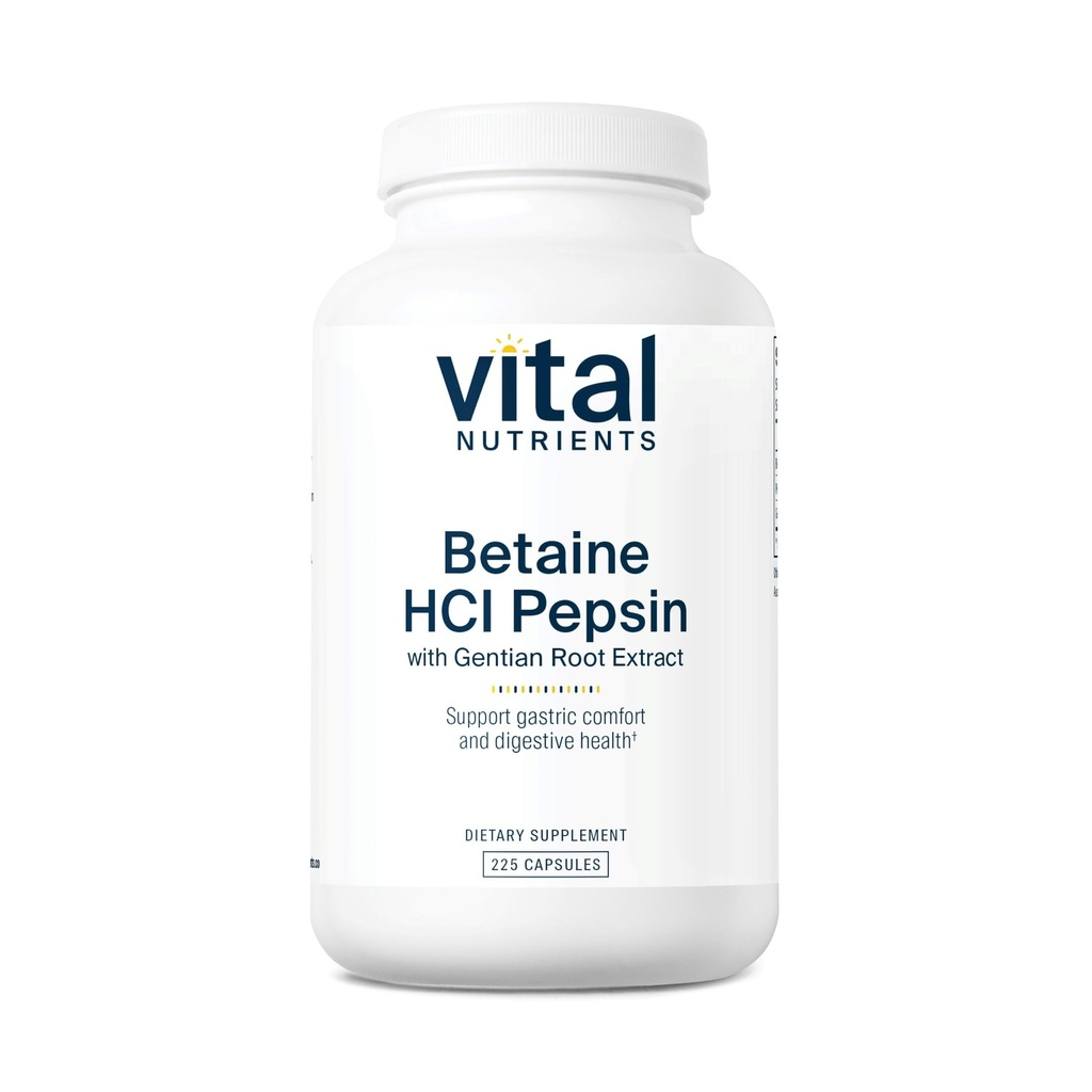생물 영양소 베타인 HCL Pepsin Gentian 뿌리 추출물로 | 단백질 소화 및 영양 흡수를 지원하는 소화 효소 공식 | 글루텐, 낙농장, 콩 무료 | 225 캡슐
