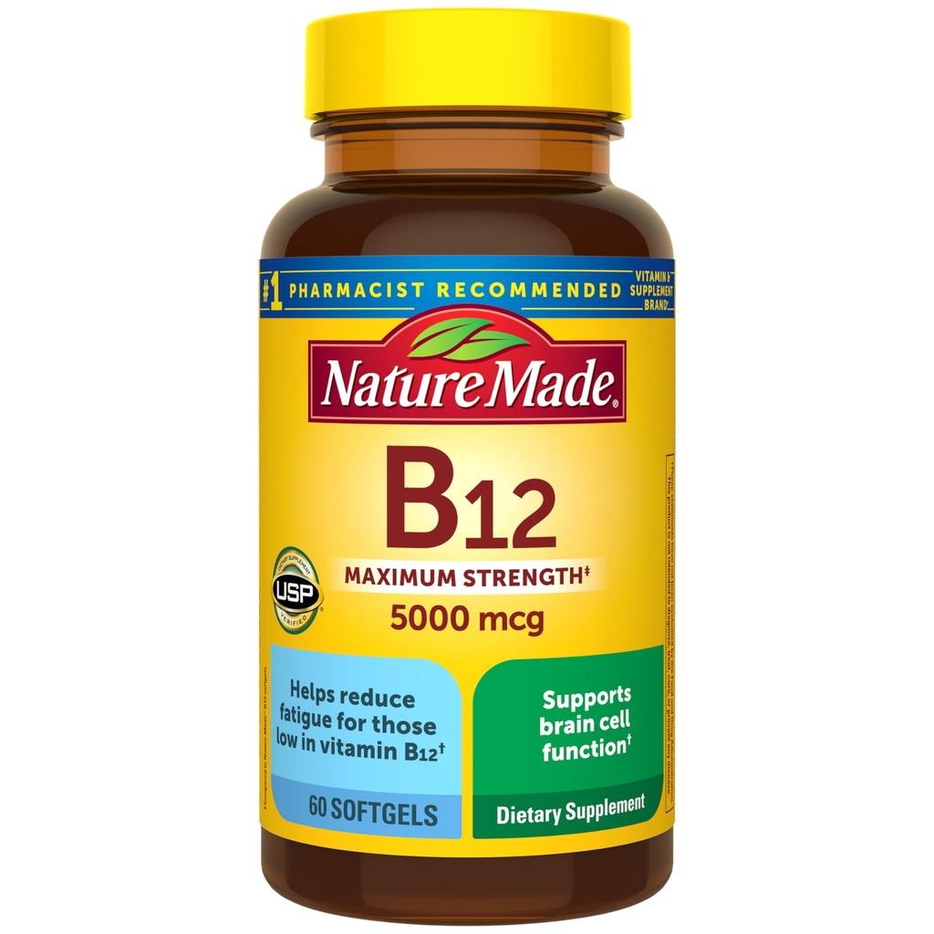 성격은 최대 힘 비타민 B12 5000 mcg, 에너지 대사 지원을 위한 규정식 보충교재, 60 Softgels, 60 일 공급을 만들었습니다