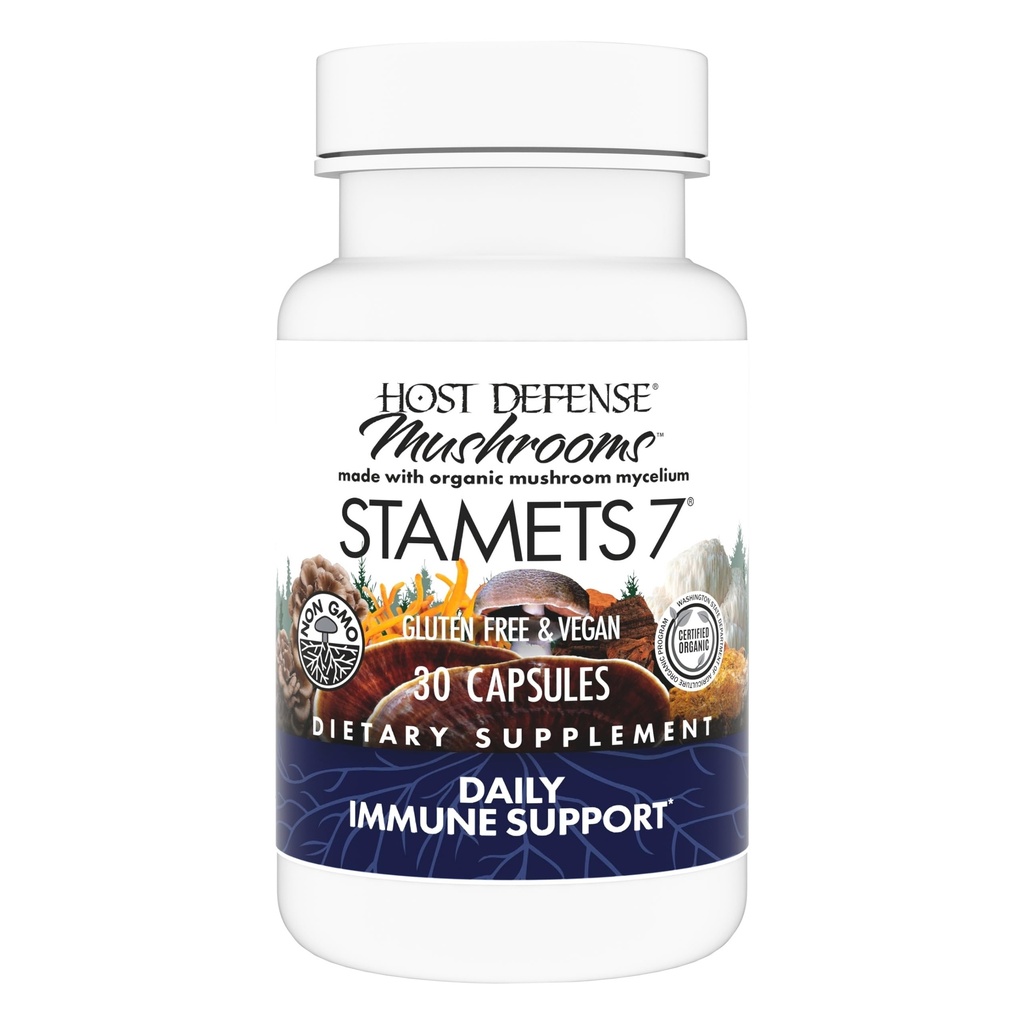 Host Defense Stamets 7-7 Species Blend - 면역 지원을위한 버섯 보충 - Royal Sun Blazei, Cordyceps, Reishi, Maitake, Lion's Mane, Chaga & Mesima - 30 캡슐 (15 서빙) * 포함