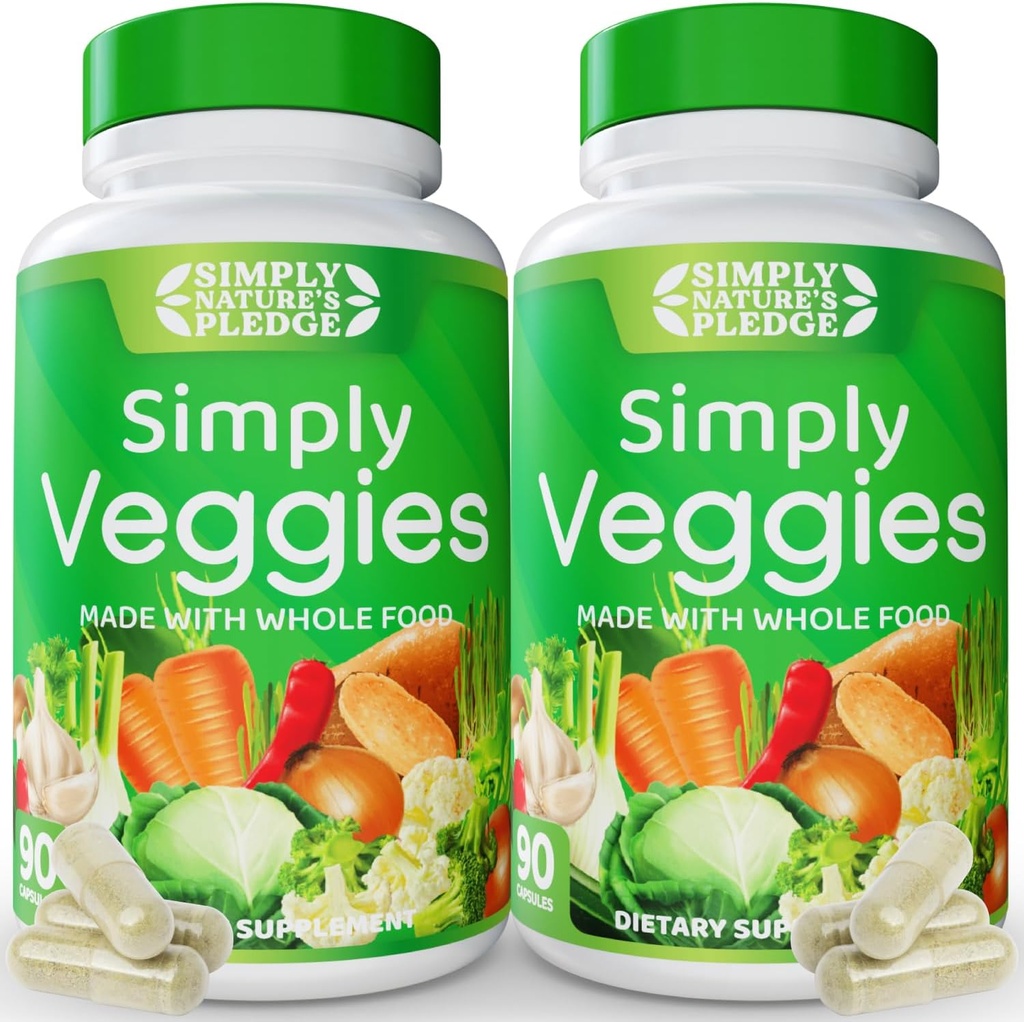 단순히 자연의 서약 - 90 Veggie 캡슐 - 2 개월 공급 - 전체 식품 슈퍼 푸드로 만든, 베타 카로틴과 포장 & 18 다른 야채 - 100 % Soy 무료