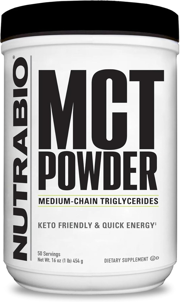 NutraBio MCT 분말, 중간 사슬 Triglycerides, Lean 무게 이익, 친절한 Keto, 1 lb. 분말 - 50의 서빙