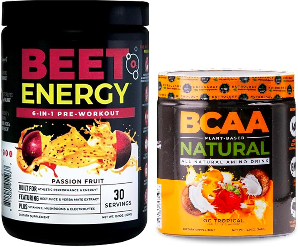 Nutrology Beet 자연적인 O2의 전 운동 분말, 열 과일 풍미 (30의 서빙) BCAA 자연적인, 식물 근거한 BCAA 분말, 주황색 야자열매 풍미 (30 서빙)