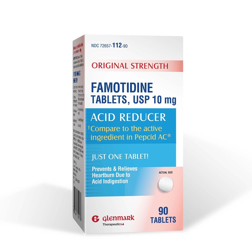 Glenmark Therapeutics 본래 힘 Famotidine 정제, 10 mg의 Heartburn 기복을 위한 산성 흡진기, 90 조사