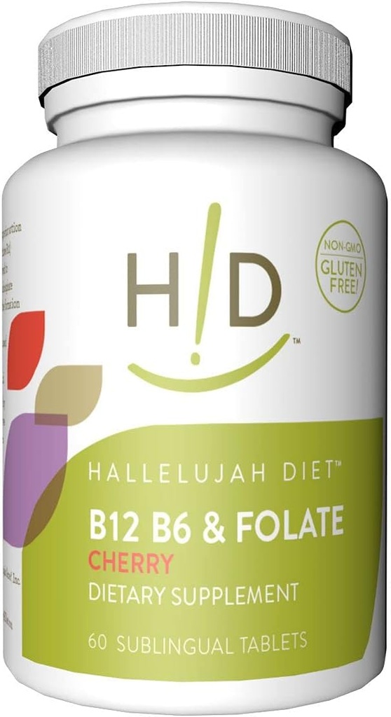 Hallelujah 다이어트 B12, B6 & Folate 다이어트는 체리 맛있는 하위 언어 비타민 (60 정제)