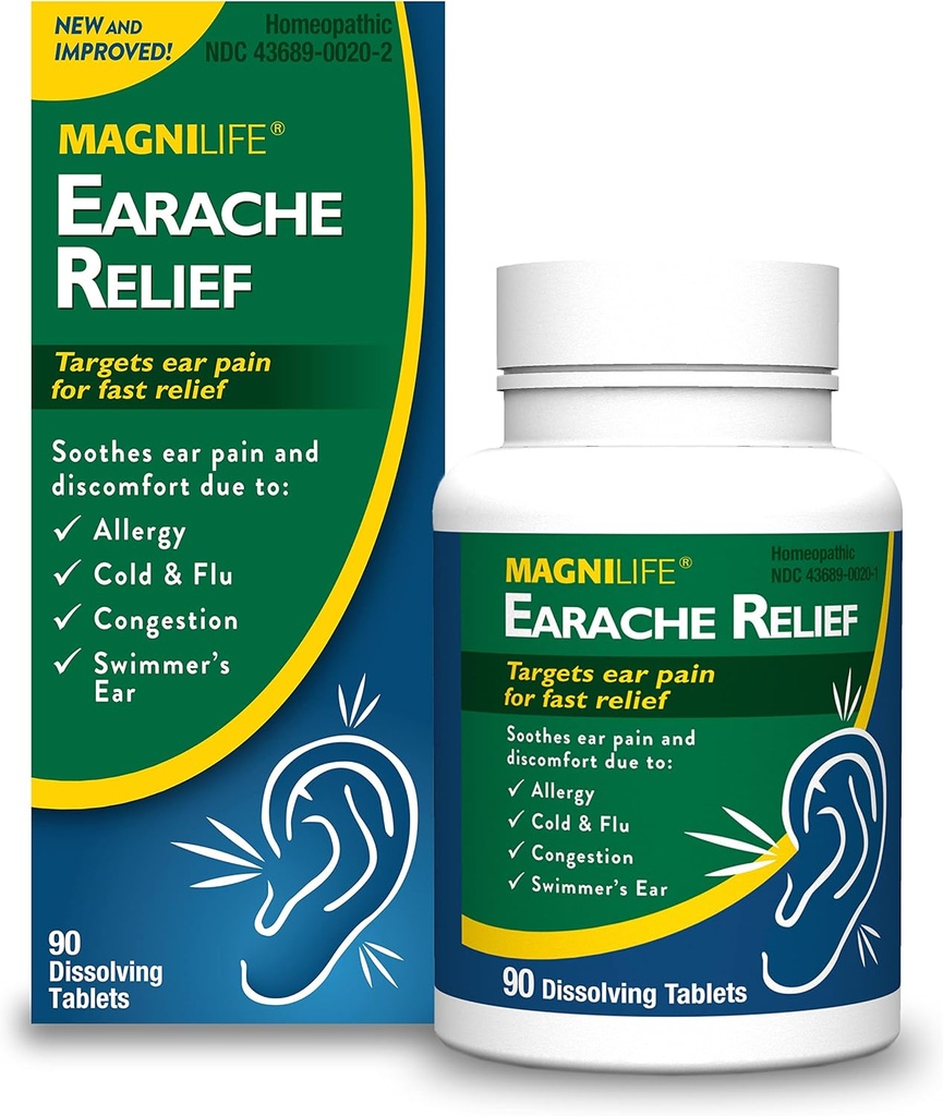 MagniLife Earache Relief, Swimmers Ear, Pain 및 Discomfort에 대한 빠른 인용 천연 구호 - 90 빠른 용해 정제