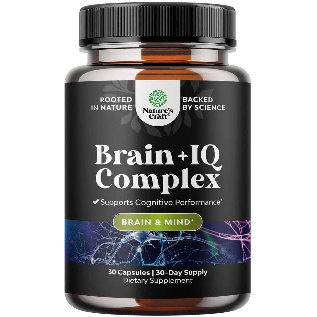 뇌 지원을위한 Nootropic 메모리 보충 - 두뇌 부스트 및 자연 에너지 부스터를위한 메모리 알약 - 비타민 B12 Bacopa Monnieri Rhodiola Rosea DMAE Ginkgo Biloba Phosphatidylserine - 60 카운트