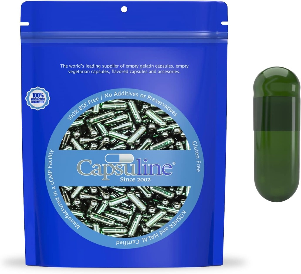 Capsuline Chlorophyll 색 크기 00 빈 채식 캡슐 - 1000 개 - 빈 채식 캡슐 - DIY 야채 캡슐 충전 - 빈 모자 - Kosher Non-GMO 인증 (녹색)