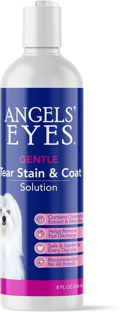 ANGELS' EYES Gentle Tear Stain Solution for Dogs and Cats | 눈부심과 얼굴을 위한 8개 oz 해결책 | 배출, 먼지, 눈물 Stains 및 Mucus 제거
