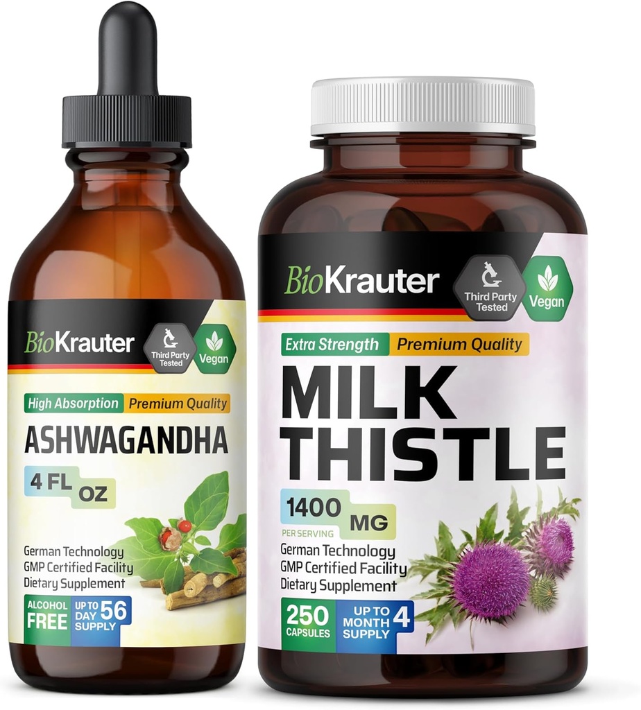 BIO KRAUTER Ashwagandha Tincture 4 Fl. Oz. & 우유 이틀 250 캡슐
