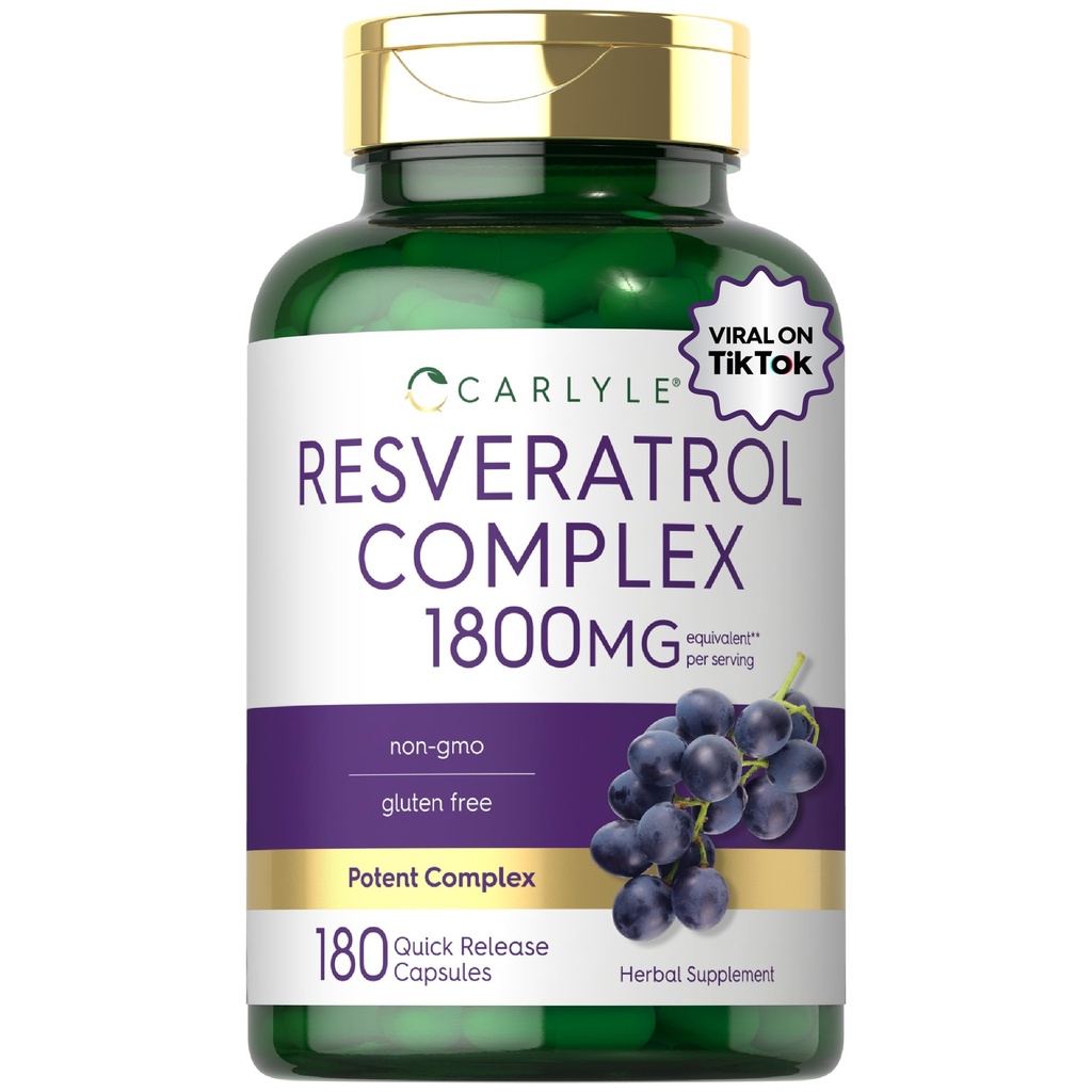 Carlyle Resveratrol 보충교재 1800mg | 180의 캡슐 | 비 GMO & 글루텐 무료 | 포텐트 컴플렉스