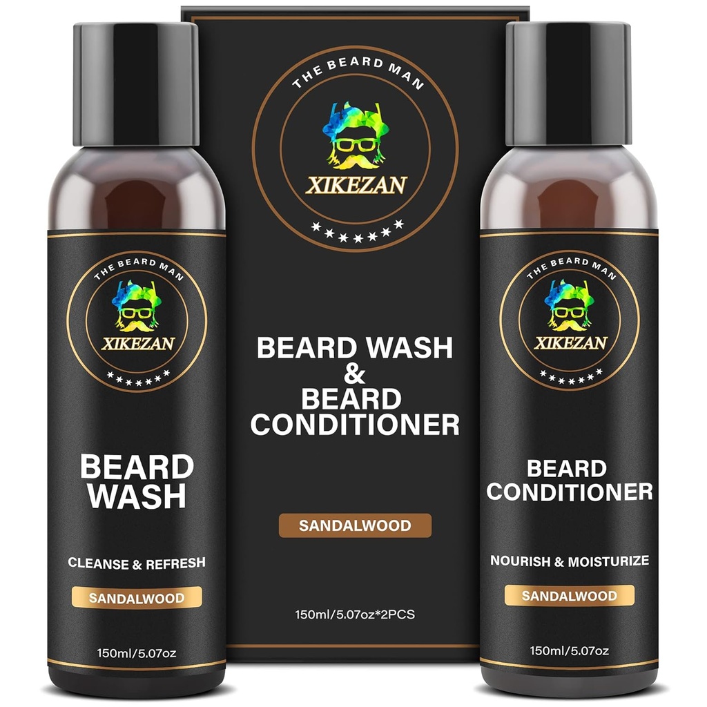 XIKEZAN Beard Wash & Beard 컨디셔너 Natural Softener Set w/Argan & Jojoba Oils Smooth & Strengthens Christmas Stocking Stuffers 아버지의 날 선물 남자 아빠 Boyfriend 남편