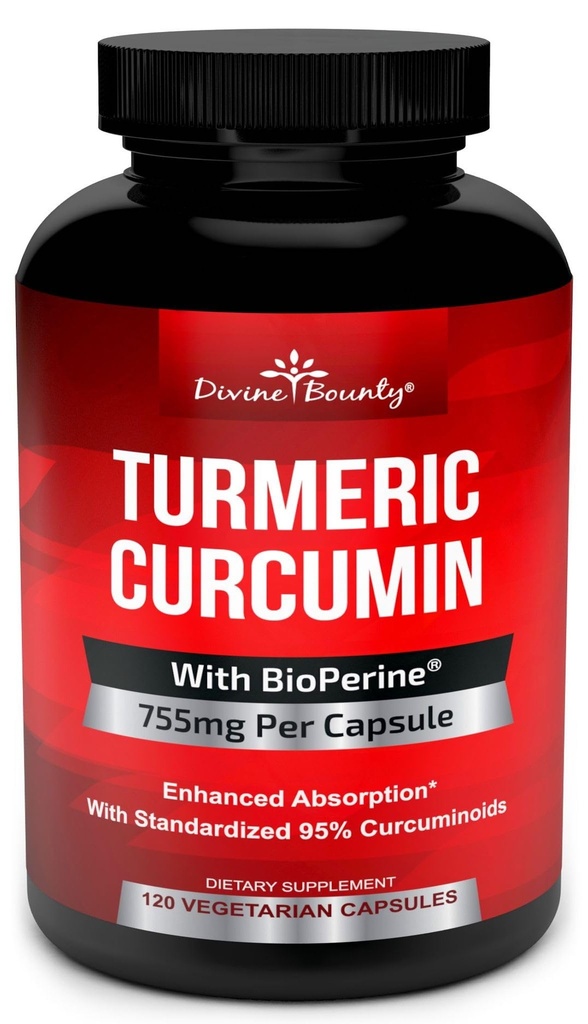 BioPerine Black Pepper Extract가있는 Turmeric Curcumin - 캡슐 당 755mg, 120 Veg. 캡슐 - GMO Free Tumeric, 최대 Potency를위한 95 % Curcuminoids에 표준화 됨