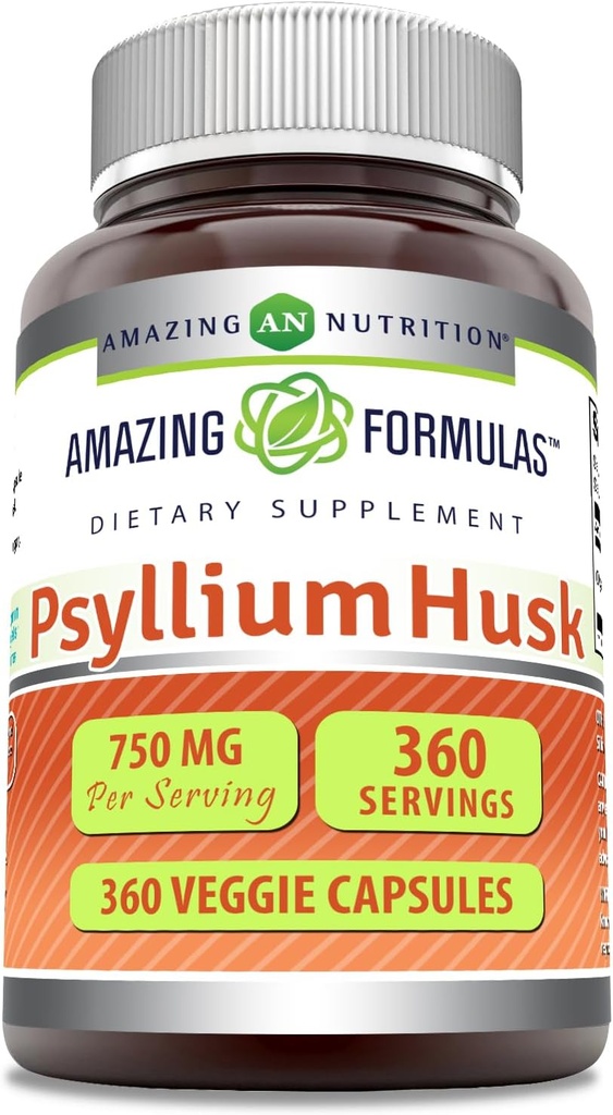 Amazing Formulas Psyllium Husk 750mg Veggie Capsules Supplement | Non-GMO | Gluten Free | Made in USA | 채식주의에 적합(360 Count)