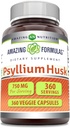 Amazing Formulas Psyllium Husk 750mg Veggie Capsules Supplement | Non-GMO | Gluten Free | Made in USA | 채식주의에 적합(360 Count)