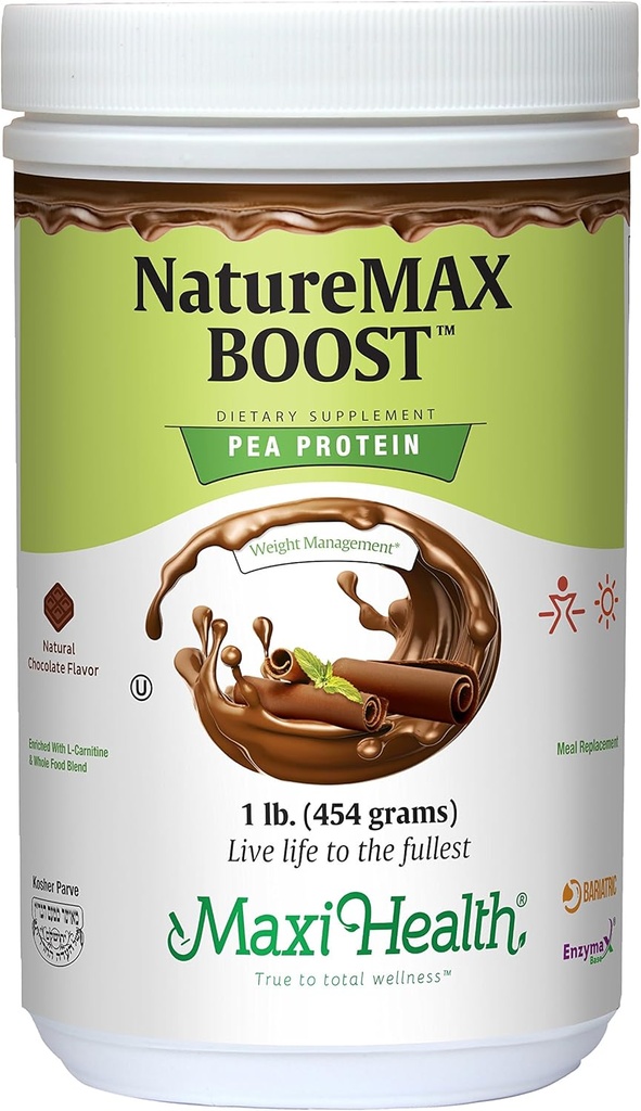 NatureMax BoostTM Pea Protein Powder - 에너지 보충 식사 - 20g Protein Per 서빙 - 천연 초콜릿 맛 - 고셔 비타민 - 1lb.