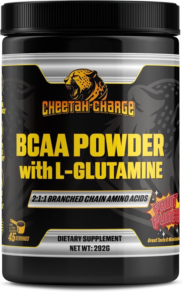 L 글루타민을 가진 BCAA 분말 | 2:1 분지된 사슬 아미노산 | 포스트 운동 회복 분말 - 45의 서빙 (가죽 펀치)