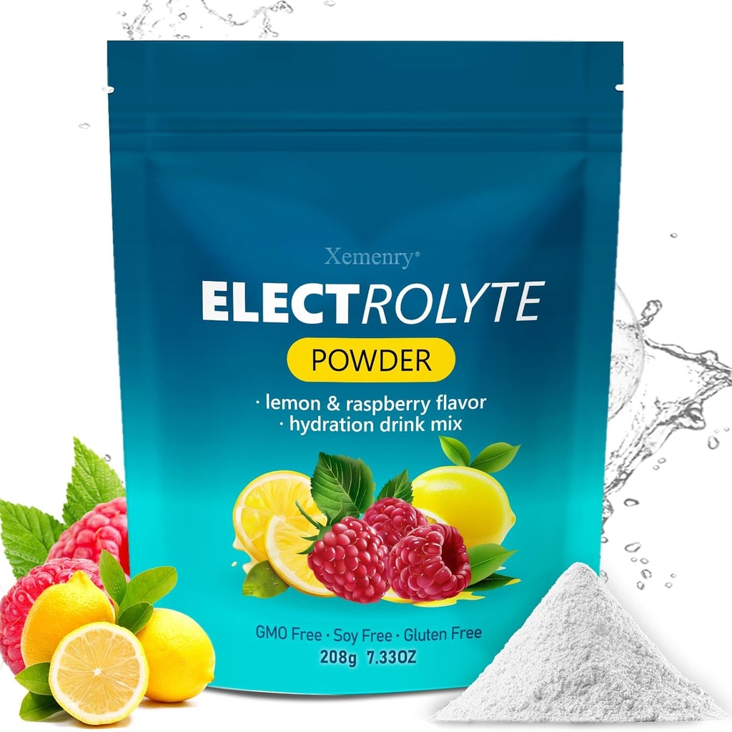 Hydration Electrolyte 분말, Keto & No Sugar - 레몬 라즈베리 맛이있는 높은 칼륨 (1000mg) - Zero Calorie Sugar Free Electrolyte Powder, Non-GMO 32 서빙