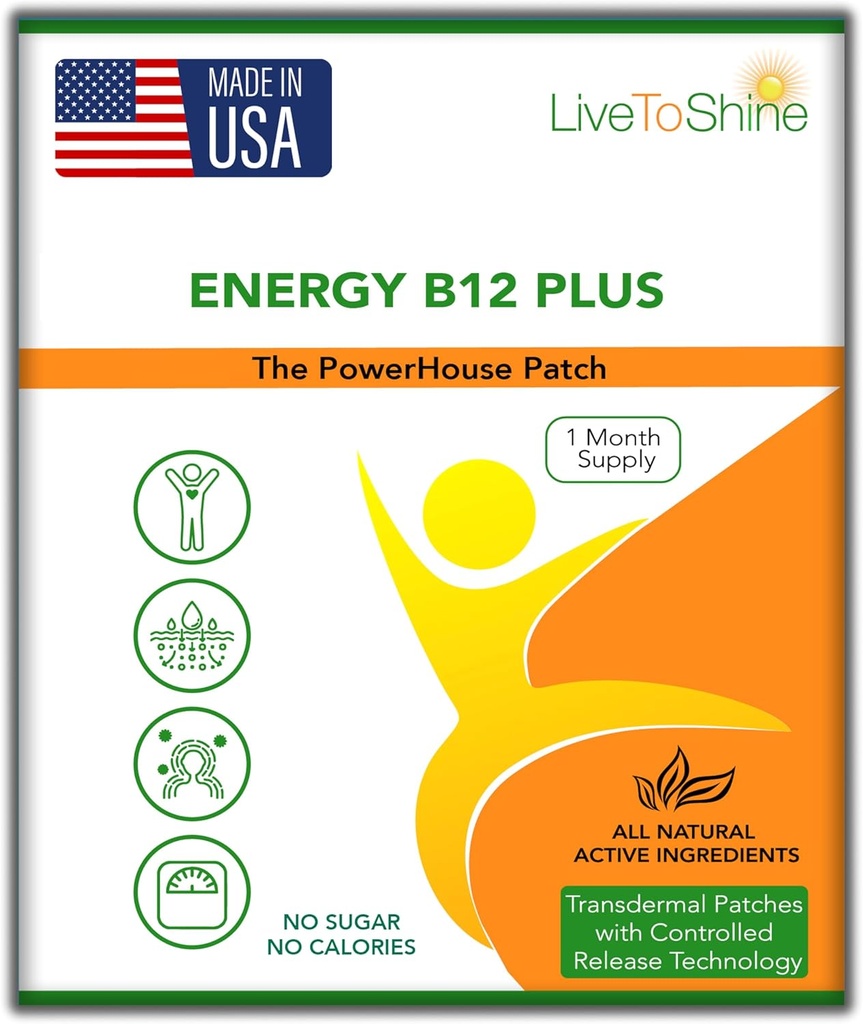 Shine B12 Energy Plus Topical Patch - 에너지 및 초점 지원 - 30 일 공급 - 미국 제작
