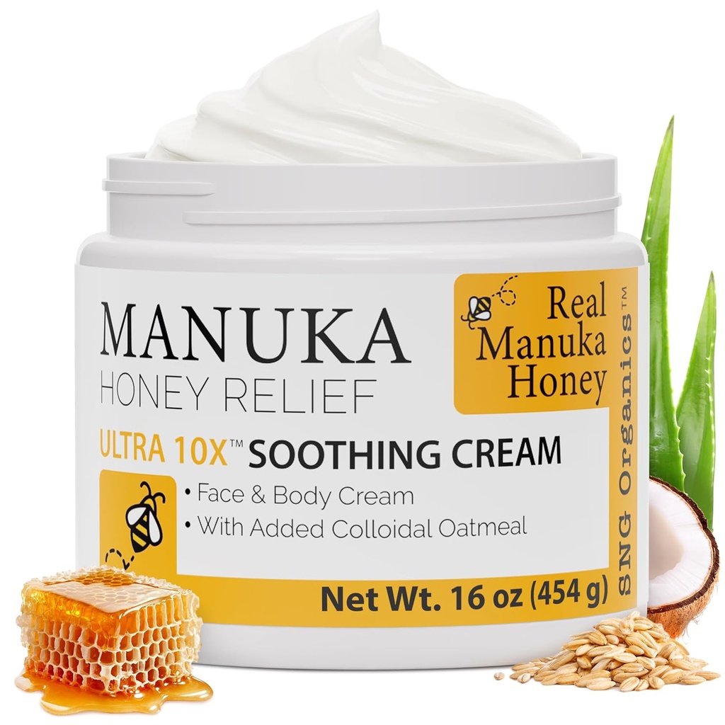 Super Natural Goods Manuka Honey Cream (16oz) – 아이와 성인에 적합한 모든 피부 유형에 대한 수분 공급 로션 | Real Manuka Honey Aloe Vera Juice 및 Cocoa Butter로 바디 크림