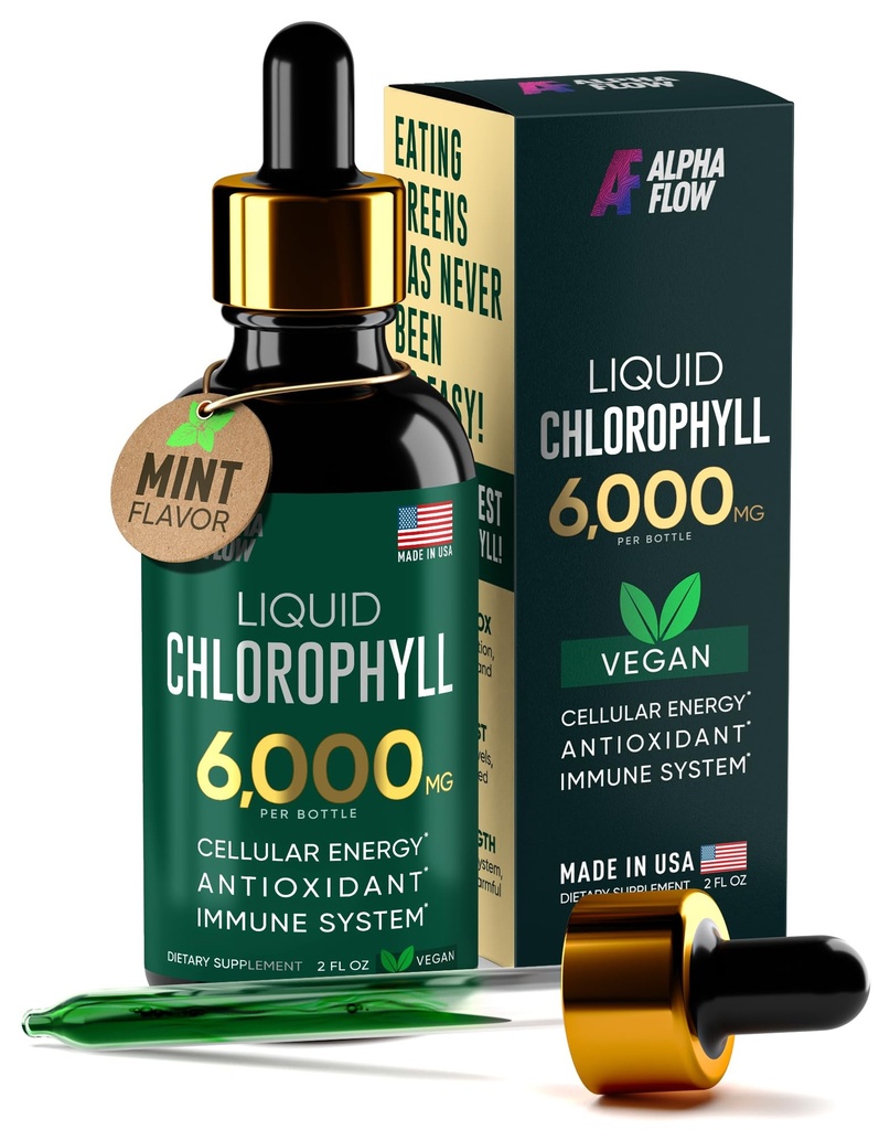 Chlorophyll 액체 하락 6000 mg - 우수한 액체 Chlorophyll 보충교재 - 면역 부스트, 에너지 증가, 소화 지원 & 빠른 Detox - 비 GMO, 채식주의자를 위한 All-in-One 산화제