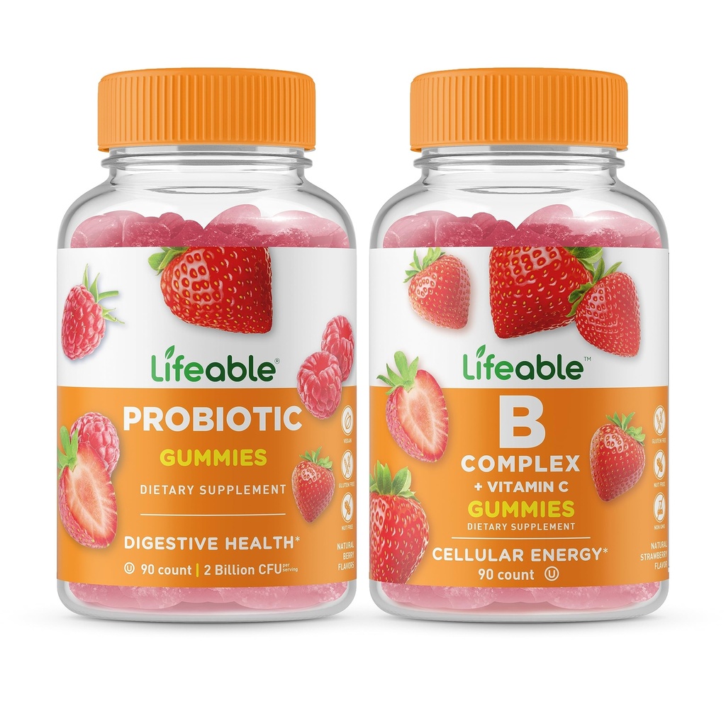 Lifeable Probiotic 2 억 CFU + B Complex, Gummies 번들 - 훌륭한 타스팅, 비타민 보충, 글루텐 무료, GMO 무료, Chewable Gummy