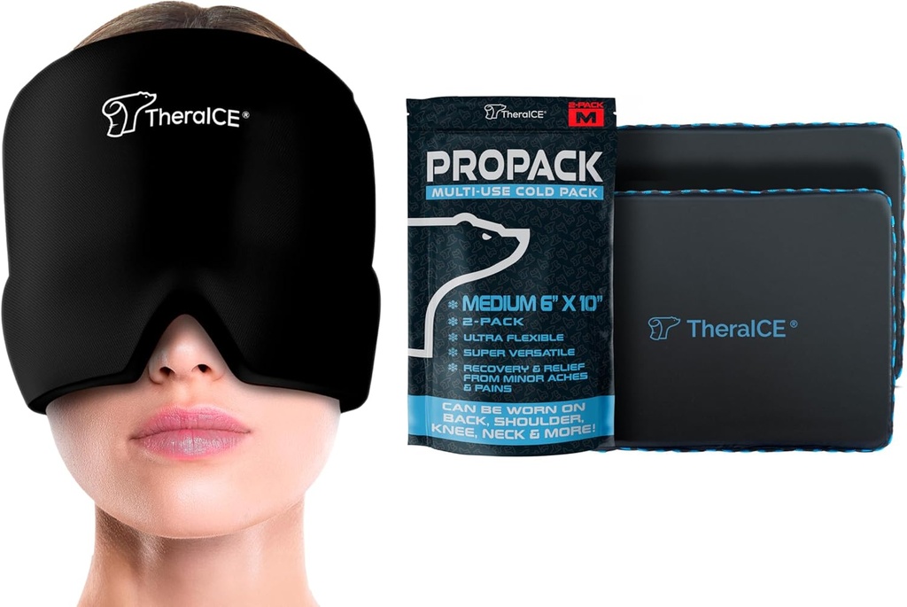TheraICE Headache & Migraine 구호 모자 & TheraICE PROpack 얼음 팩