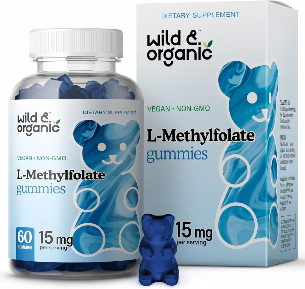 야생 & 유기 L-Methylfolate 15mg Gummies - Mood & 두뇌 지원 - 두뇌, 초점, Clarity - Folate 보충교재 w/Vitamin B9-60 비 GMO L Methylfolate Gummies를 위한 Folate 5-MTHF 보충교재