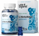야생 & 유기 L-Methylfolate 15mg Gummies - Mood & 두뇌 지원 - 두뇌, 초점, Clarity - Folate 보충교재 w/Vitamin B9-60 비 GMO L Methylfolate Gummies를 위한 Folate 5-MTHF 보충교재