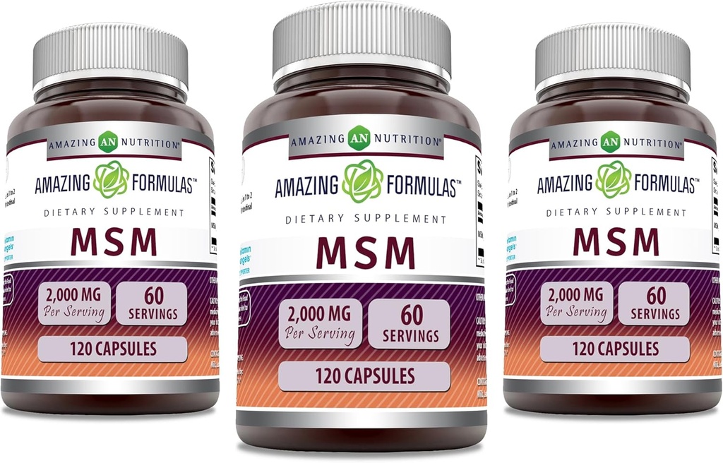 놀라운 포뮬러 MSM (Methylsulfonylmethane) 보충 | 2000 Mg Per 서빙 | 캡슐 | Non-GMO | 글루텐 프리 | 미국에서 제작 (3 팩, 120 카운트)