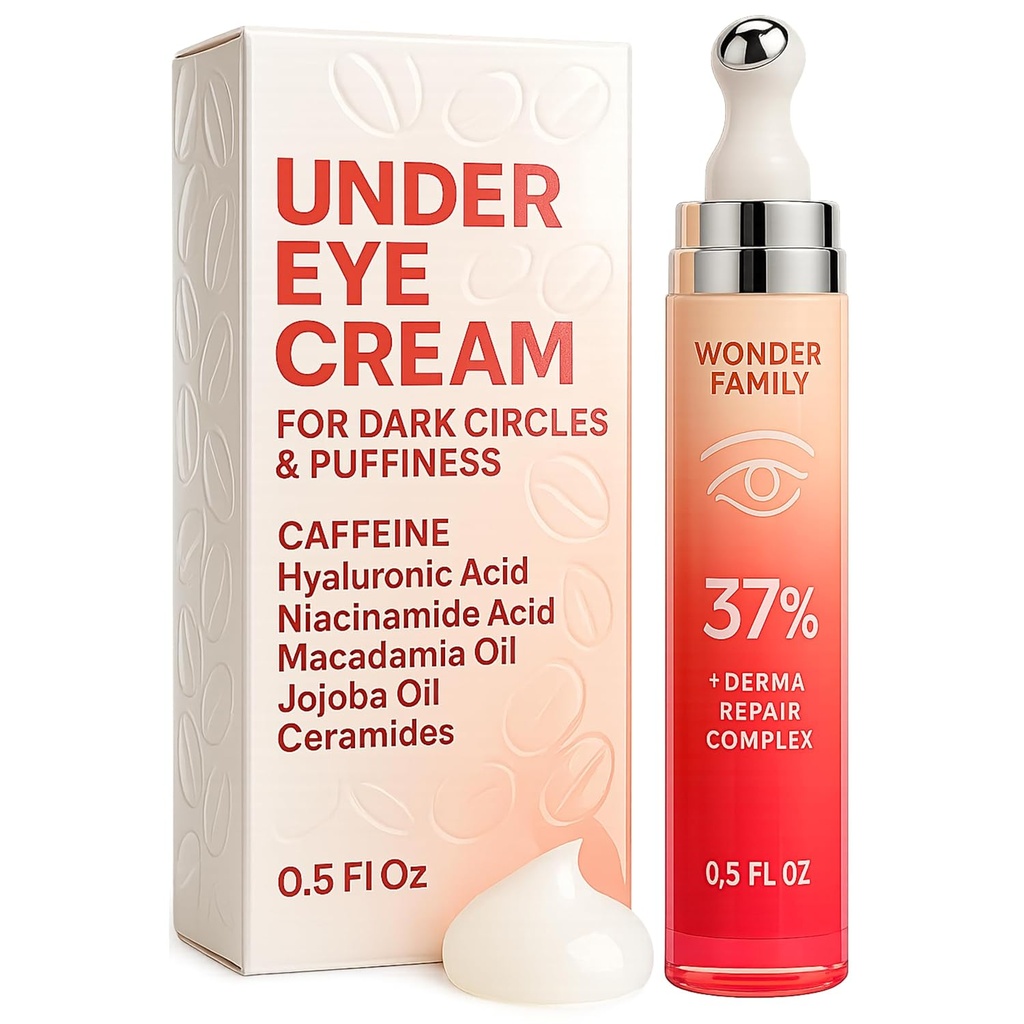 Caffeine Under Eye Cream for Puffiness and Bags Under Eyes - 여성, 남성, Hyaluronic 산 및 Niacinamide Serum - 얼굴 퍼프 테이프 흡진기